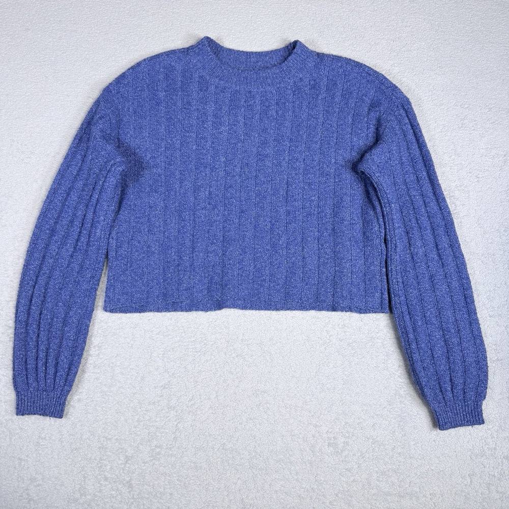BP Womens Blue Boucle Knit Cropped Sweater Size XS Casual Cozy Fall Top
